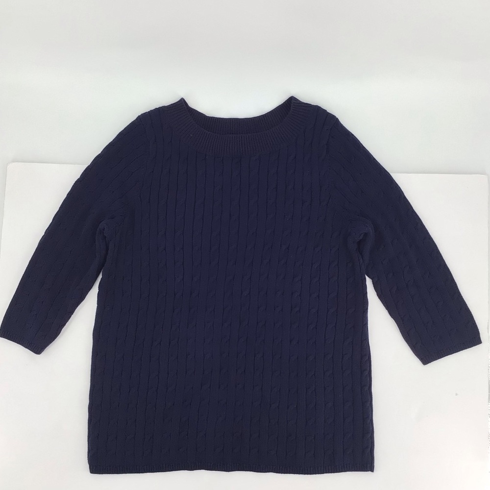 Talbots Woman Navy Blue Cable Knit Crew Neck Sweater Size 2x